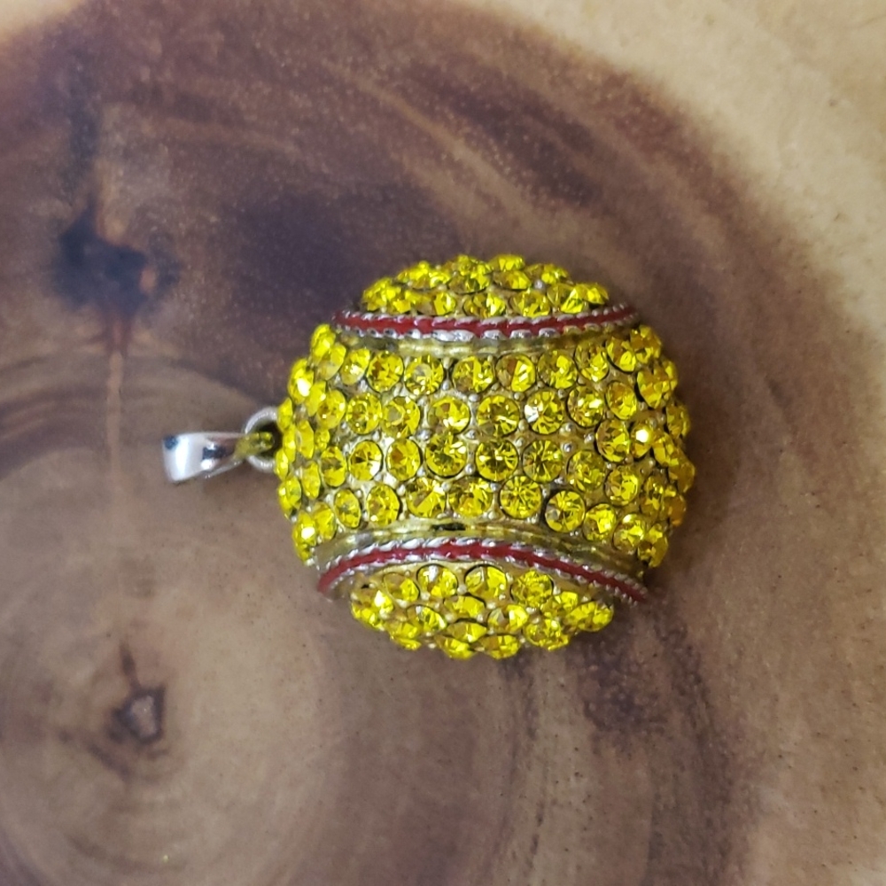 Rhinestone Baseball Pendant